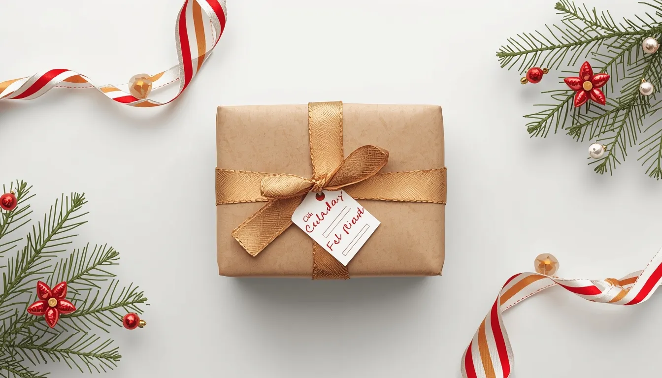 Handmade gift illustration with a wrapped present and decorative ribbon