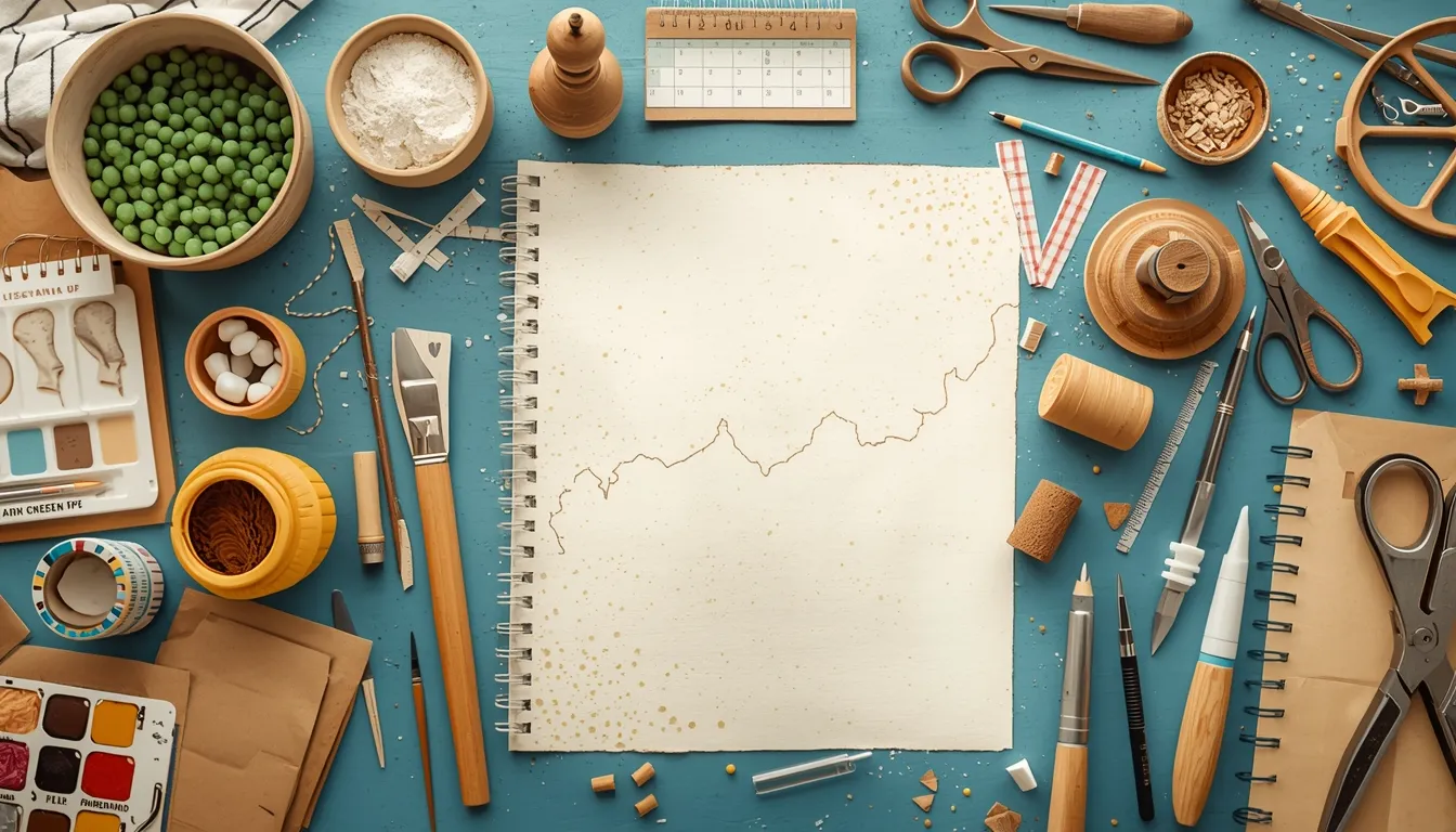 Illustration of a crafting workshop with tools and creative materials